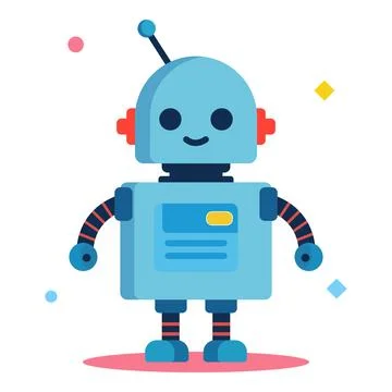 Cute blue robot character with a smiling face, concepts of ai, technology 库存插图