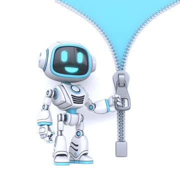 Cute blue robot open zipper background 3D Stock Illustration
