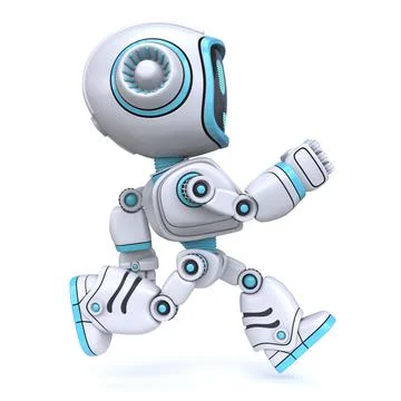 Cute blue robot running 3D Stock Illustration