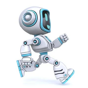 Cute blue robot running 3D Stock Illustration