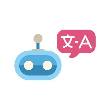 Cute blue robot speaking different languages using speech bubble Stock Illustration