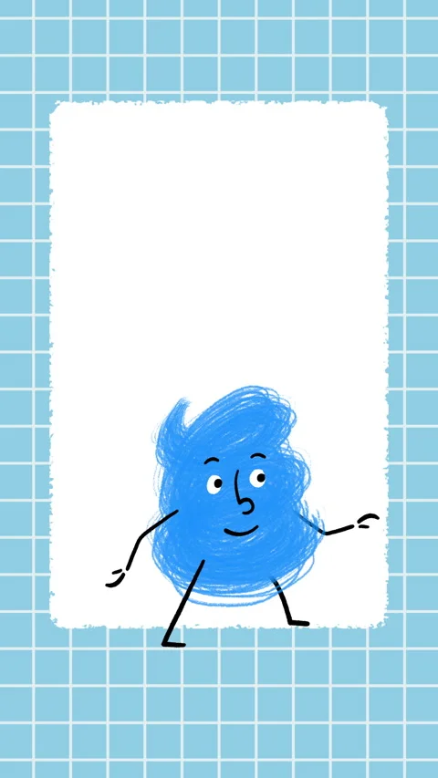 Cute Blue Scribble Character Walk 4K Vertical Animated Story Stock Footage 325085713