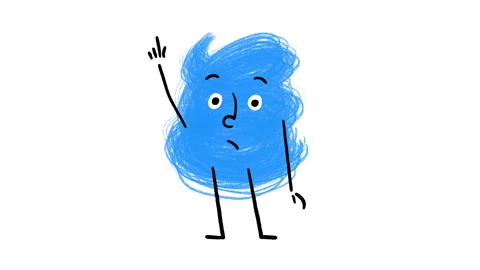 Cute Blue Scribble Doodle Character Asking Question 4K Horizontal Animation Loop Video stock 325084605