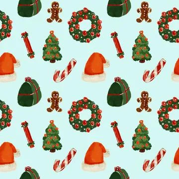 Cute blue seamless pattern with christmas decor Illustrazione stock