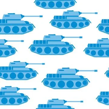 Cute Blue Tank seamless pattern. Vector military background. Army transport w Stock Illustration