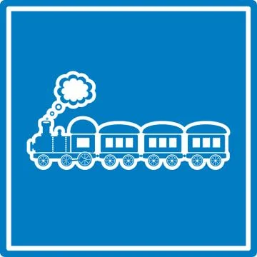 Cute blue train on blue background isolated Illustration