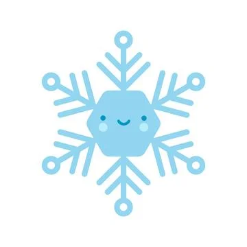 Cute blue Vector emoji Snowflake icon. Merry Christmas Cartoon Illustration.. Illustrazione stock