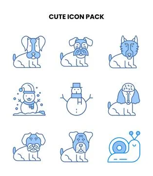 Cute Blue Vector Icons Pack Stock Illustration