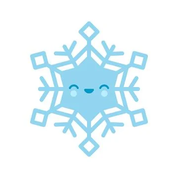 Cute blue vector snowflake emoji icon in cartoon style. Adorable snow flake.. Stock Illustration