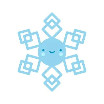 Cute blue vector snowflake emoji icon in cartoon style. Adorable snow flake s Stock Illustration