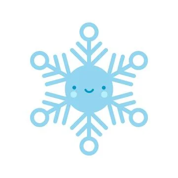 Cute blue vector snowflake emoji icon in cartoon style. Adorable snow flake s Stock Illustration