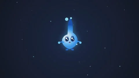 Cute blue water drop mascot character animation floating in deep dark space.. Stock Footage 340918596