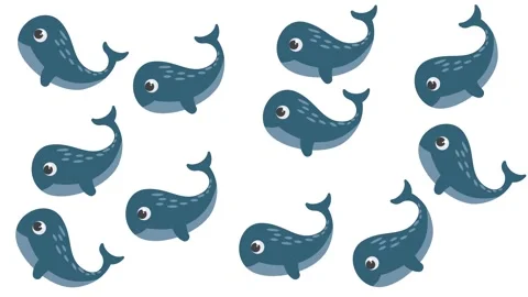 Cute Blue Whale Cartoon Pattern Isolated on White Background for Children Design Stock Footage 345539215