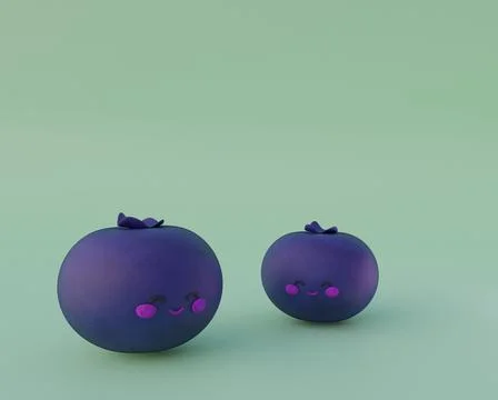 Cute blueberry with faces, cheeks and eyes, 3d render Stock Illustration
