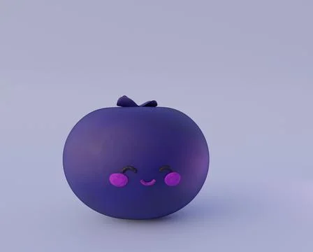 Cute blueberry with faces, cheeks and eyes, 3d render Stock Illustration