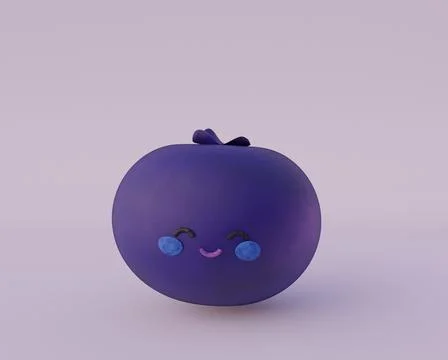 Cute blueberry with faces, cheeks and eyes, 3d render Stock Illustration