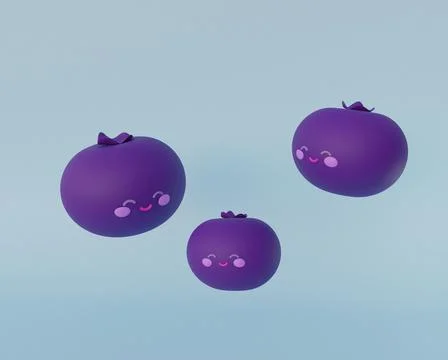 Cute blueberry with faces, cheeks and eyes, 3d render Stock Illustration