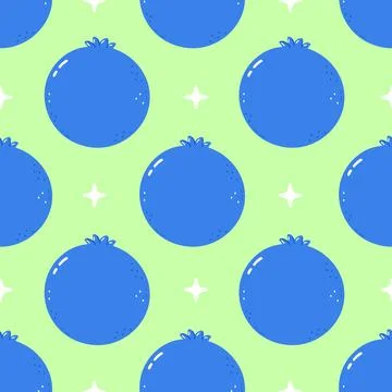 Cute blueberry fruit seamless pattern on green background Stock Illustration