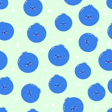 Cute blueberry pattern illustration on a light green background. Stock Illustration