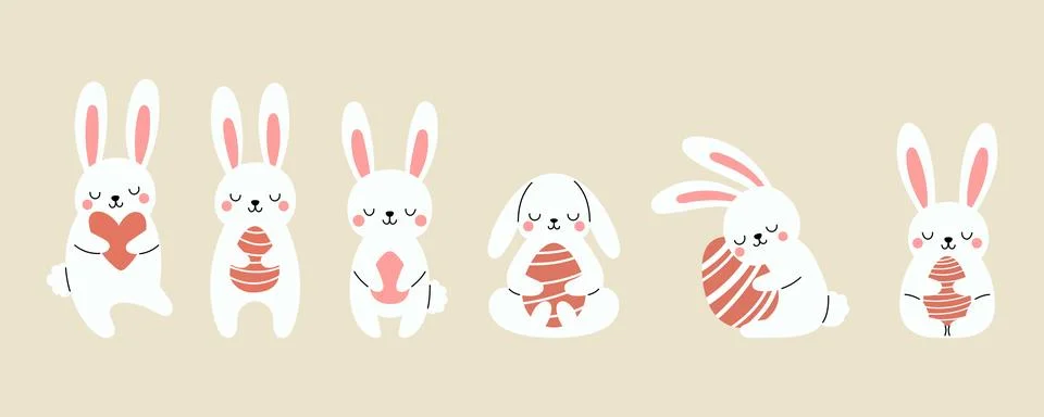 Cute boho little Easter bunny collection. Cartoon rabbit character for kids Stock Illustration