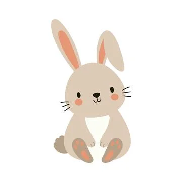 Cute boho little Easter bunny. Cartoon whimsical rabbit character for kids cards Stock Illustration
