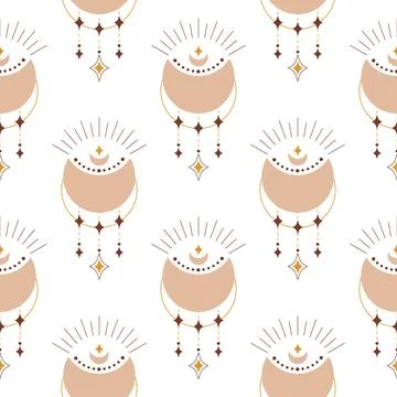 Cute boho moon seamless pattern. Creative childish print for fabric, wrapping Stock Illustration