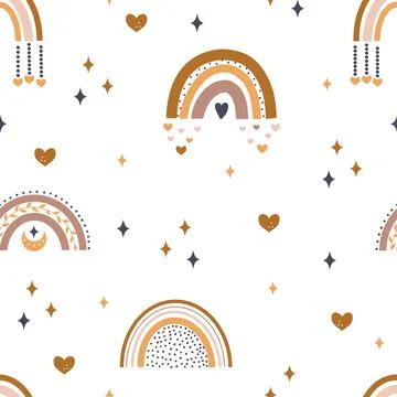 Cute boho rainbow seamless pattern. Creative childish print for fabric, wrapping Stock Illustration