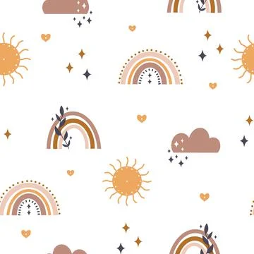 Cute boho rainbow seamless pattern. Creative childish print for fabric, wrapping 스톡 일러스트