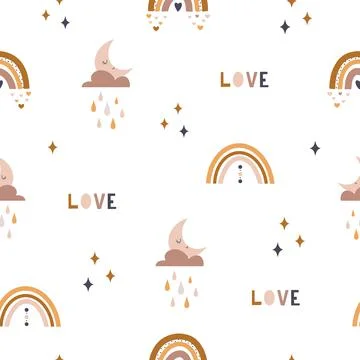 Cute boho rainbow seamless pattern. Creative childish print for fabric, wrapping Stock Illustration