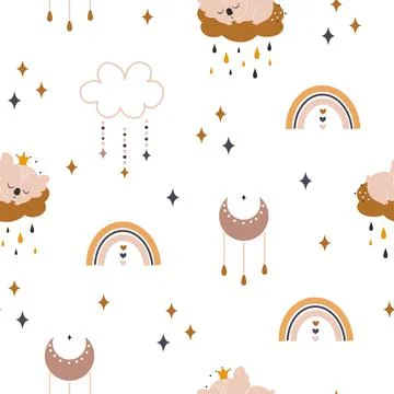 Cute boho rainbow seamless pattern. Creative childish print for fabric, wrapping Stock Illustration