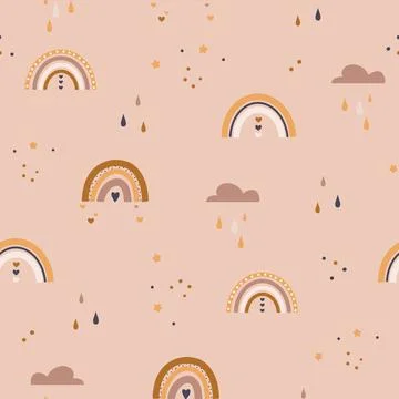 Cute boho rainbow seamless pattern. Creative childish print for fabric, wrapping Stock Illustration