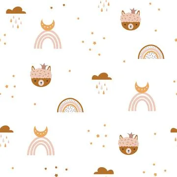 Cute boho rainbow seamless pattern. Creative childish print for fabric, wrapping Stock Illustration