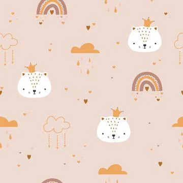 Cute boho rainbow seamless pattern. Creative childish print for fabric, wrapping Illustrazione stock