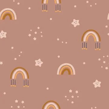 Cute boho rainbow seamless pattern. Creative childish print for fabric, wrapping Stock Illustration