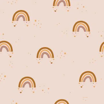 Cute boho rainbow seamless pattern. Creative childish print for fabric, wrapping Stock Illustration