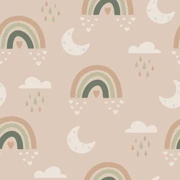 Cute boho rainbow seamless pattern. Creative childish print for fabric, wrapping Illustrazione stock