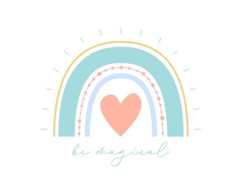 Cute boho rainbow vector illustration with heart. Flat scandi kids style rain Stock Illustration