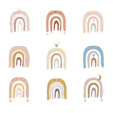 Cute boho rainbows, doodle set Illustrazione stock