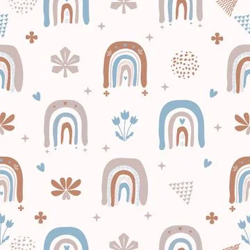 Cute boho seamless pattern of rainbow Stock Illustration