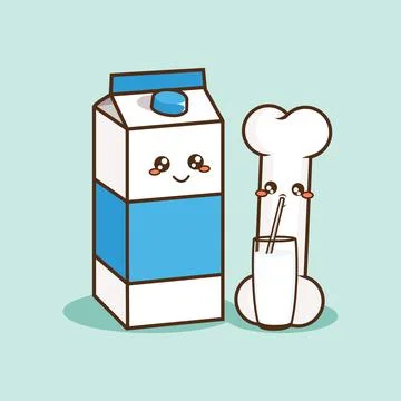 Cute Bone Character Drink Fresh Milk Stock Illustration