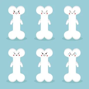 Cute Bone Character with Expressions Stock Illustration