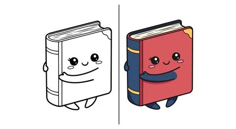 Cute Book Character Hugging Itself Fun Reading Themed Coloring Activity Stock Illustration