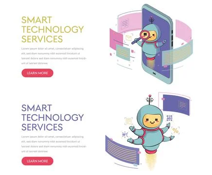 Cute bot character banner set. Chatbot welcomes. Online consultation. Vector  Stock Illustration