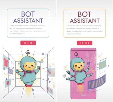 Cute bot character banner set. Chatbot welcomes. Online consultation. Vector  Stock Illustration