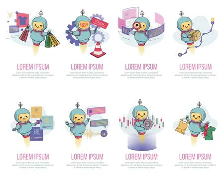 Cute bot character set. Welcome to the chatbot. Online consultation. Overview Stock Illustration