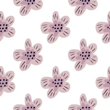 Cute botanic seamless pattern with simple flowers pink buds ornament. Isolate Stock Illustration