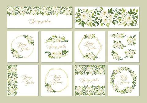 Cute botanical theme set of floral frame background with bouquets Stock Illustration