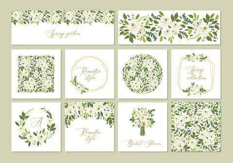 Cute botanical theme set of floral frame background with bouquets Stock Illustration