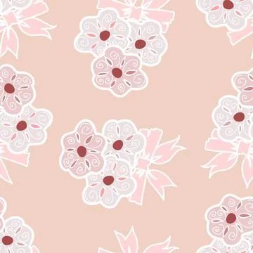 Cute Bouquet Of Flowers Vector Repeat Pattern In Pastel Peaches And Pinks イラスト素材