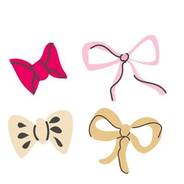 Cute bows, coquette elements set. Girly icons knots. イラスト素材